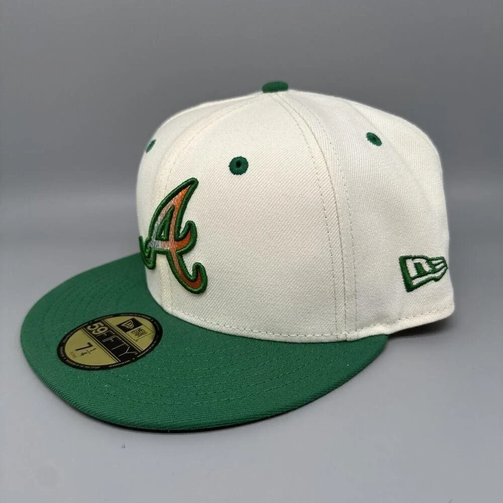 New Era 59FIFTY Fitted Hat Atlanta Braves White/Green Men's 7 1/4 – NWT